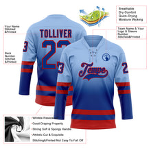 Laden Sie das Bild in den Galerie-Viewer, Custom Light Blue Royal-Red Fade Fashion Hockey Lace Neck Jersey
