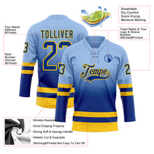 Laden Sie das Bild in den Galerie-Viewer, Custom Light Blue Royal-Yellow Fade Fashion Hockey Lace Neck Jersey
