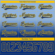 Laden Sie das Bild in den Galerie-Viewer, Custom Light Blue Royal-Yellow Fade Fashion Hockey Lace Neck Jersey
