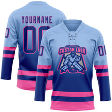 Laden Sie das Bild in den Galerie-Viewer, Custom Light Blue Royal-Pink Fade Fashion Hockey Lace Neck Jersey
