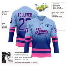 Laden Sie das Bild in den Galerie-Viewer, Custom Light Blue Royal-Pink Fade Fashion Hockey Lace Neck Jersey

