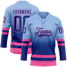 Laden Sie das Bild in den Galerie-Viewer, Custom Light Blue Royal-Pink Fade Fashion Hockey Lace Neck Jersey
