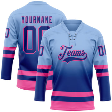 Custom Light Blue Royal-Pink Fade Fashion Hockey Lace Neck Jersey