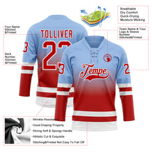 Laden Sie das Bild in den Galerie-Viewer, Custom Light Blue Red-White Fade Fashion Hockey Lace Neck Jersey
