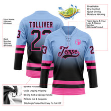 Laden Sie das Bild in den Galerie-Viewer, Custom Light Blue Black-Pink Fade Fashion Hockey Lace Neck Jersey
