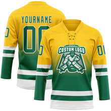 Charger l'image dans la galerie, Custom Yellow Kelly Green-White Fade Fashion Hockey Lace Neck Jersey
