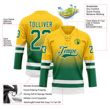 Charger l'image dans la galerie, Custom Yellow Kelly Green-White Fade Fashion Hockey Lace Neck Jersey
