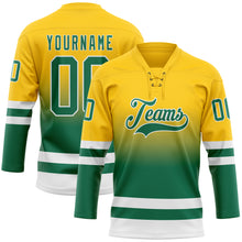 Charger l'image dans la galerie, Custom Yellow Kelly Green-White Fade Fashion Hockey Lace Neck Jersey
