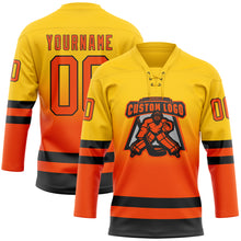 Charger l'image dans la galerie, Custom Yellow Orange-Black Fade Fashion Hockey Lace Neck Jersey
