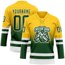 Charger l'image dans la galerie, Custom Yellow Green-White Fade Fashion Hockey Lace Neck Jersey
