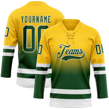 Custom Yellow Green-White Fade Fashion Hockey Lace Neck Jersey