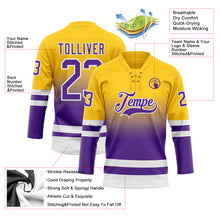 Charger l'image dans la galerie, Custom Yellow Purple-White Fade Fashion Hockey Lace Neck Jersey
