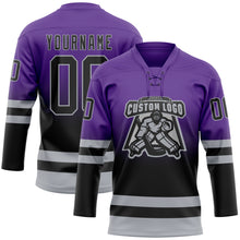 Charger l'image dans la galerie, Custom Purple Black-Gray Fade Fashion Hockey Lace Neck Jersey
