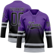 Charger l'image dans la galerie, Custom Purple Black-Gray Fade Fashion Hockey Lace Neck Jersey

