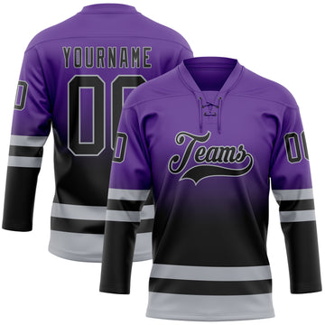 Custom Purple Black-Gray Fade Fashion Hockey Lace Neck Jersey