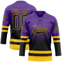 Charger l'image dans la galerie, Custom Purple Black-Yellow Fade Fashion Hockey Lace Neck Jersey
