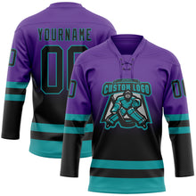 Charger l'image dans la galerie, Custom Purple Black-Teal Fade Fashion Hockey Lace Neck Jersey
