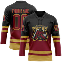 Charger l'image dans la galerie, Custom Black Crimson-Old Gold Fade Fashion Hockey Lace Neck Jersey
