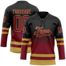 Charger l'image dans la galerie, Custom Black Crimson-Old Gold Fade Fashion Hockey Lace Neck Jersey

