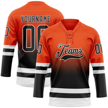 Custom Orange Black-White Fade Fashion Hockey Lace Neck Jersey