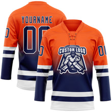 Charger l'image dans la galerie, Custom Orange Navy-White Fade Fashion Hockey Lace Neck Jersey
