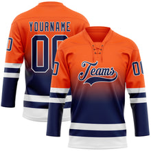 Charger l'image dans la galerie, Custom Orange Navy-White Fade Fashion Hockey Lace Neck Jersey
