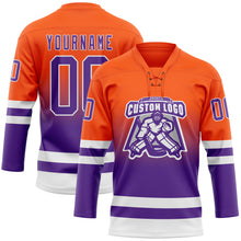 Charger l'image dans la galerie, Custom Orange Purple-White Fade Fashion Hockey Lace Neck Jersey
