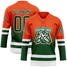 Charger l'image dans la galerie, Custom Orange Green-White Fade Fashion Hockey Lace Neck Jersey
