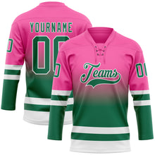 Загрузить изображение в средство просмотра галереи, Custom Pink Kelly Green-White Fade Fashion Hockey Lace Neck Jersey
