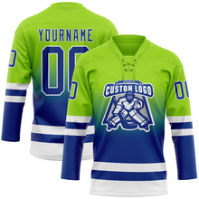 Charger l'image dans la galerie, Custom Neon Green Royal-White Fade Fashion Hockey Lace Neck Jersey
