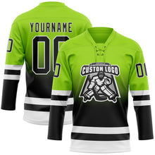 Charger l'image dans la galerie, Custom Neon Green Black-White Fade Fashion Hockey Lace Neck Jersey
