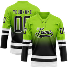 Charger l'image dans la galerie, Custom Neon Green Black-White Fade Fashion Hockey Lace Neck Jersey
