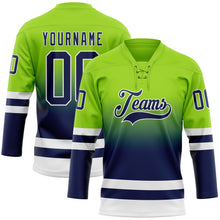 Charger l'image dans la galerie, Custom Neon Green Navy-White Fade Fashion Hockey Lace Neck Jersey
