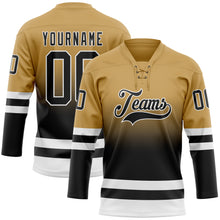 Charger l'image dans la galerie, Custom Old Gold Black-White Fade Fashion Hockey Lace Neck Jersey
