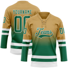Charger l'image dans la galerie, Custom Old Gold Kelly Green-White Fade Fashion Hockey Lace Neck Jersey
