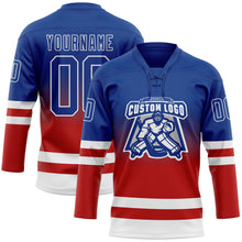 Charger l'image dans la galerie, Custom Royal Red-White Fade Fashion Hockey Lace Neck Jersey

