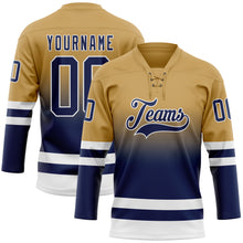Charger l'image dans la galerie, Custom Old Gold Navy-White Fade Fashion Hockey Lace Neck Jersey
