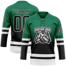 Charger l'image dans la galerie, Custom Kelly Green Black-White Fade Fashion Hockey Lace Neck Jersey
