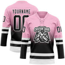 Charger l'image dans la galerie, Custom Light Pink Black-White Fade Fashion Hockey Lace Neck Jersey
