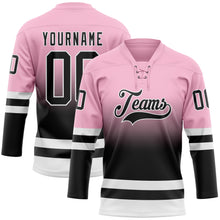 Charger l'image dans la galerie, Custom Light Pink Black-White Fade Fashion Hockey Lace Neck Jersey
