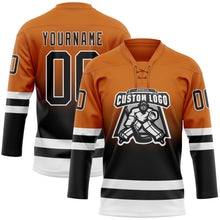Charger l'image dans la galerie, Custom Texas Orange Black-White Fade Fashion Hockey Lace Neck Jersey
