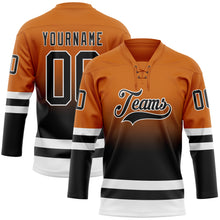 Charger l'image dans la galerie, Custom Texas Orange Black-White Fade Fashion Hockey Lace Neck Jersey
