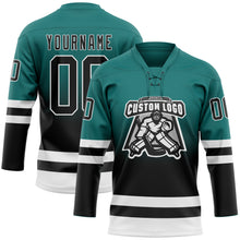 Charger l'image dans la galerie, Custom Teal Black-White Fade Fashion Hockey Lace Neck Jersey
