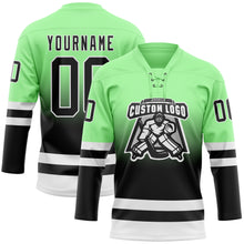 Charger l'image dans la galerie, Custom Pea Green Black-White Fade Fashion Hockey Lace Neck Jersey
