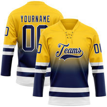 Charger l'image dans la galerie, Custom Yellow Navy-White Fade Fashion Hockey Lace Neck Jersey
