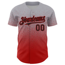 Load image into Gallery viewer, Custom Gray Black-Red Fade Fashion Speckle Authentic Baseball Jersey
