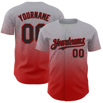 Custom Gray Black-Red Fade Fashion Speckle Authentic Baseball Jersey