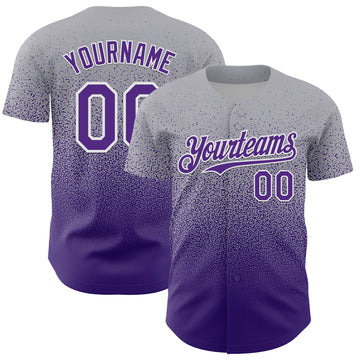 Custom Gray Purple-White Fade Fashion Speckle Authentic Baseball Jersey