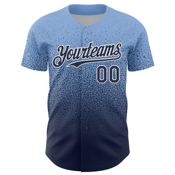 Custom Light Blue Navy-White Fade Fashion Speckle Authentic Baseball Jersey