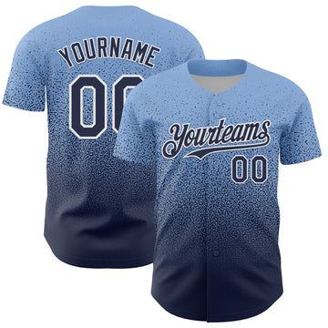 Custom Light Blue Navy-White Fade Fashion Speckle Authentic Baseball Jersey
